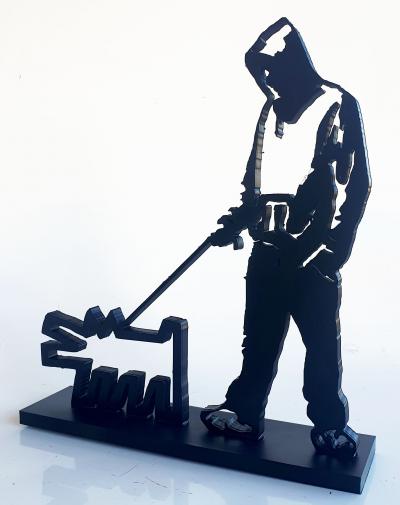 PYB - Dog Haring & Boy banksy  , 2024 - Sculpture pop street art 2