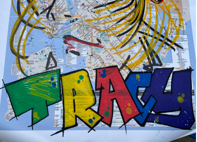 Tracy 168 - posca on laminated NYC subway map 2