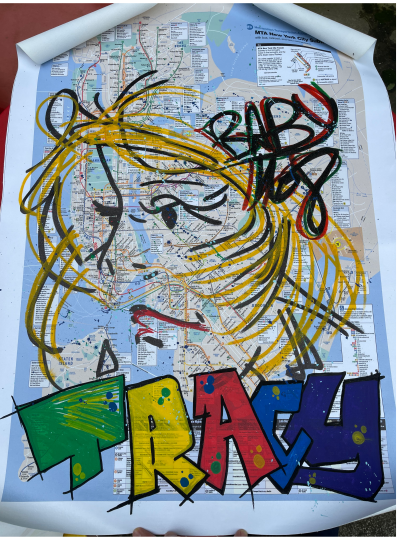 Tracy 168 - posca on laminated NYC subway map 2