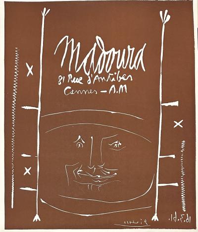 Pablo Picasso - Madoura, visage souriant - Linogravure signée dans la planche