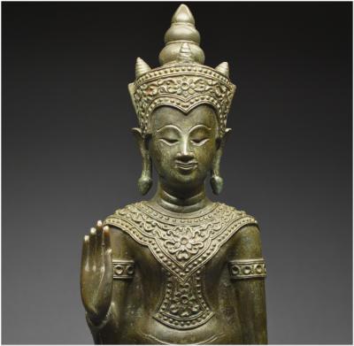 Thaïlande, XIXème siècle, Bouddha en bronze en position Abhaya-mudra 2
