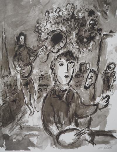 Marc CHAGALL : Le peintre dans l’atelier à Paris, Affiche originale d’époque signée 2