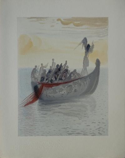 Salvador DALI : La barque du nocher, Bois gravé original 2