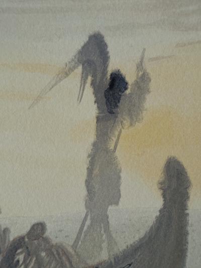 Salvador DALI : La barque du nocher, Bois gravé original 2