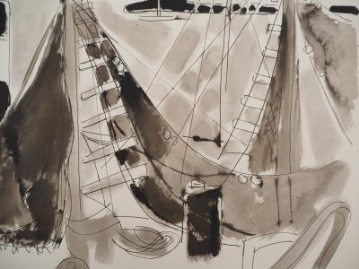 Edouard PIGNON : Port de Sanary, la jetée, Lithographie 2