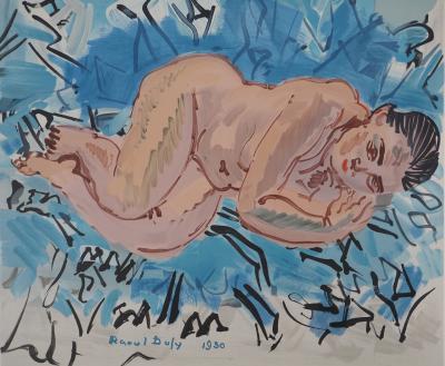 Raoul DUFY : Nu sur un fond bleu, Lithographie signée