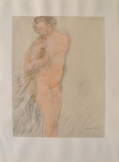 Auguste RODIN: Young half-naked model, Signed engraving 2