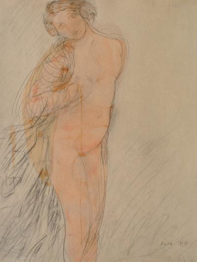 Auguste RODIN: Young half-naked model, Signed engraving 2