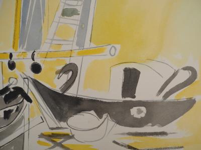 Edouard PIGNON : Belgique, bateaux à Ostende, Lithographie signée 2