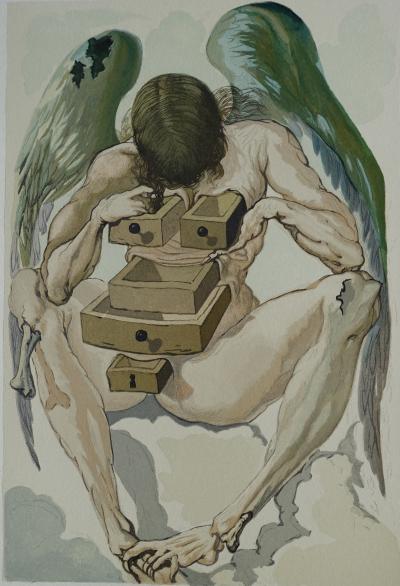 Salvador DALI : L’ange déchu, Bois gravé original 2