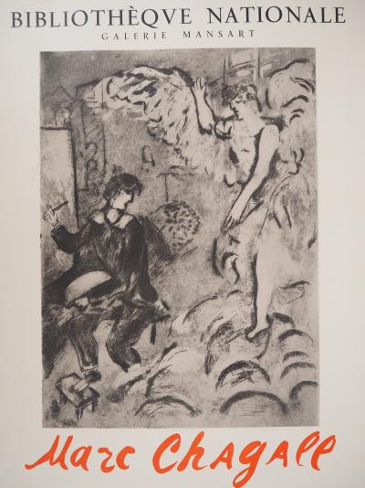 Marc CHAGALL : L’Apparition, Peintre et ange, Affiche en lithographie 2