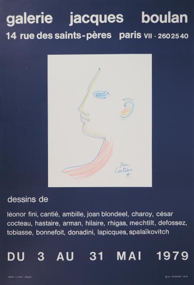 Jean COCTEAU : Profil multicolore, Affiche originale en lithographie signée 2