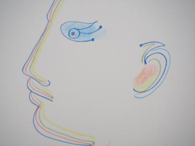 Jean COCTEAU : Profil multicolore, Affiche originale en lithographie signée 2