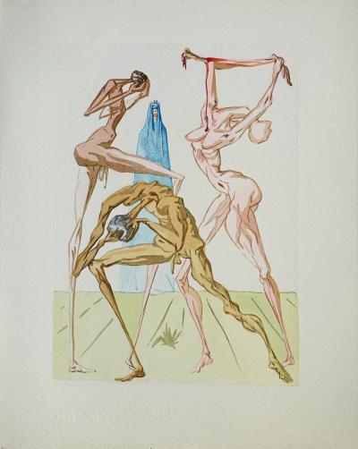 Salvador DALI : Les simoniaques, Bois gravé original 2