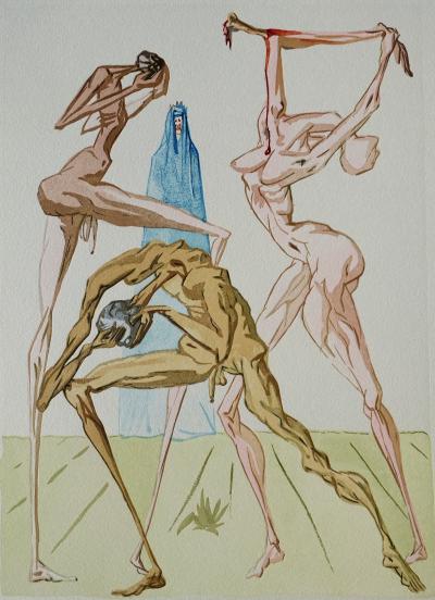 Salvador DALI : Les simoniaques, Bois gravé original 2