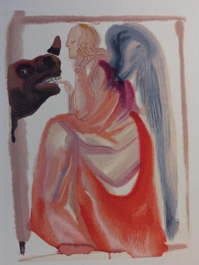 Salvador DALI : Ange et rhinocéros, Bois gravé original 2