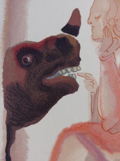 Salvador DALI : Ange et rhinocéros, Bois gravé original 2