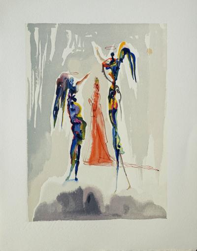 Salvador DALI : Dante et deux anges, Bois gravé original 2