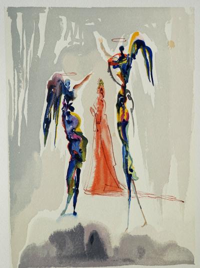 Salvador DALI : Dante et deux anges, Bois gravé original 2