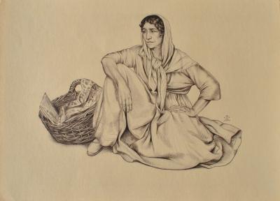 Walter SAUER : Gitane assise, Gravure signée 2
