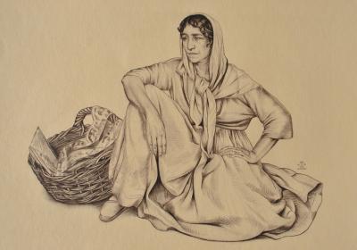 Walter SAUER : Gitane assise, Gravure signée 2
