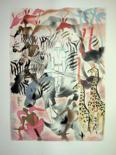 Milivoj UZELAC : Safari en Afrique, Lithographie originale 2