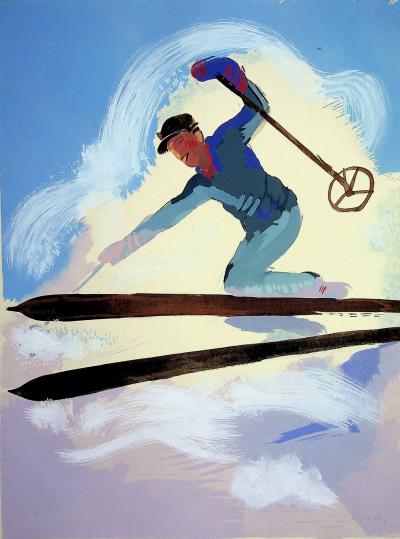 Milivoj UZELAC : Le ski, Lithographie originale signée 2