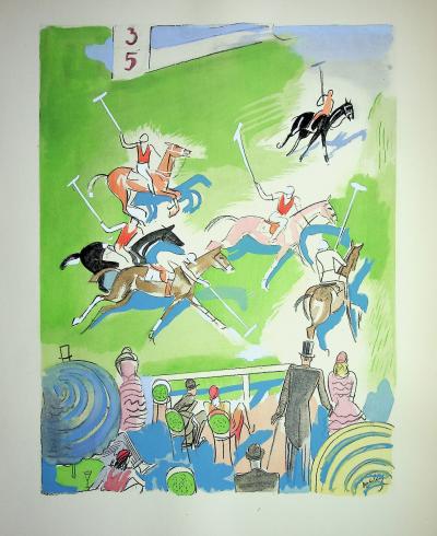 Milivoj UZELAC : Match de Polo à cheval, Lithographie originale signée 2