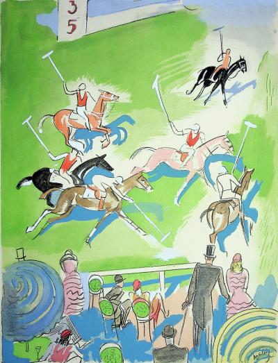 Milivoj UZELAC : Match de Polo à cheval, Lithographie originale signée 2