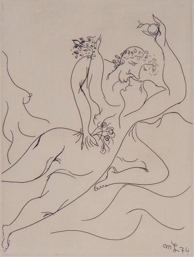 Meyer LAZAR : Amants emportés par les flots de la passion, Gravure originale signée 2
