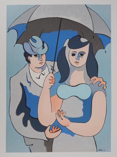 Jean HELION : Couple sous un parapluie, Lithographie originale signée