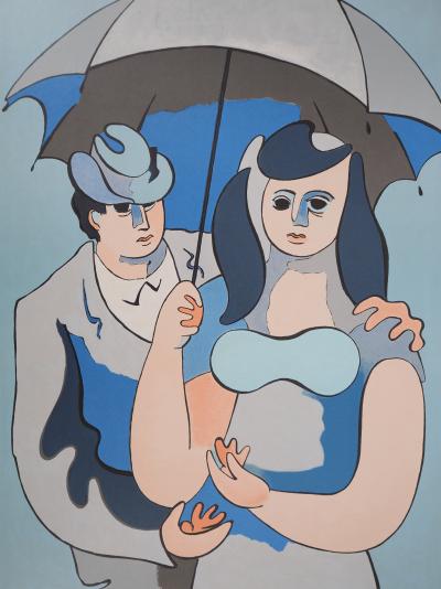 Jean HELION : Couple sous un parapluie, Lithographie originale signée 2