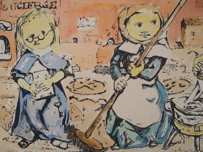 Léonard Tsuguharu FOUJITA : Petits métiers, la concierge, Gravure originale signée 2