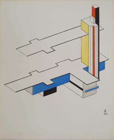 Félix DEL MARLE : Architecture, plan abstrait, Lithographie et pochoir signée 2