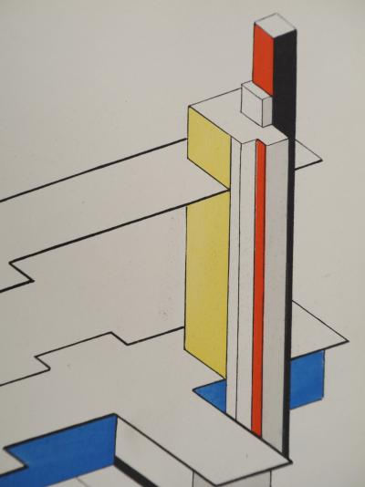 Félix DEL MARLE : Architecture, plan abstrait, Lithographie et pochoir signée 2