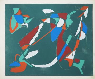 André LANSKOY : Abstraction sur le vert, Lithographie et pochoir 2