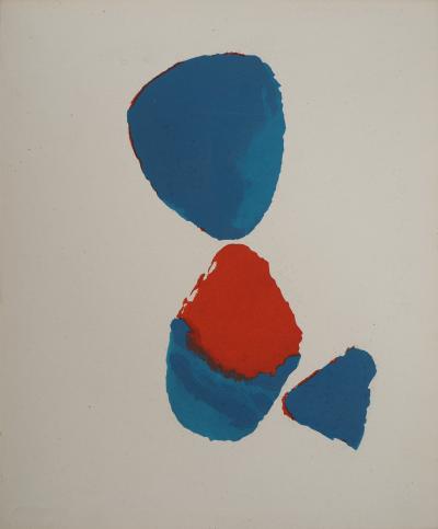 Nicolas de STAEL : Composition abstraite bleu et rouge, Lithographie et pochoir 2