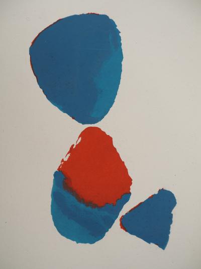 Nicolas de STAEL : Composition abstraite bleu et rouge, Lithographie et pochoir 2
