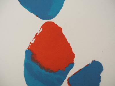 Nicolas de STAEL : Composition abstraite bleu et rouge, Lithographie et pochoir 2