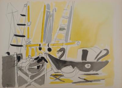 Edouard PIGNON : Belgique, bateaux à Ostende, Lithographie signée 2