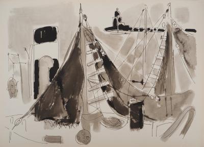 Edouard PIGNON : Port de Sanary, la jetée, Lithographie 2