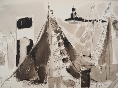 Edouard PIGNON : Port de Sanary, la jetée, Lithographie 2
