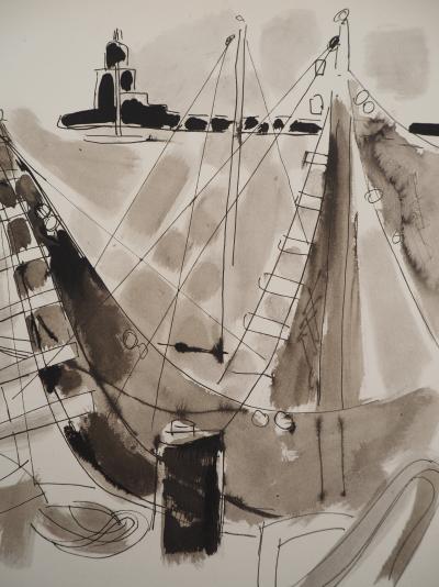 Edouard PIGNON : Port de Sanary, la jetée, Lithographie 2