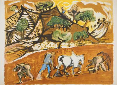 Edouard PIGNON : Le labour à cheval, Lithographie signée 2