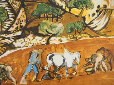 Edouard PIGNON : Le labour à cheval, Lithographie signée 2