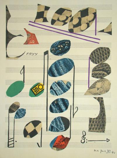 Alberto MAGNELLI (d'après) - Papier collé, 1971 - Lithographie signée et datée 2