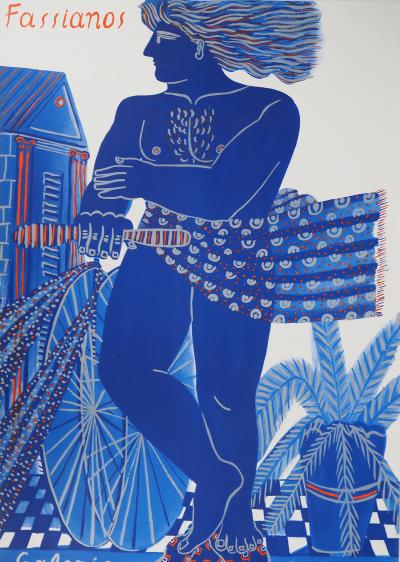 Alekos FASSIANOS : Cycliste dans le vent, Affiche en lithographie originale signée 2