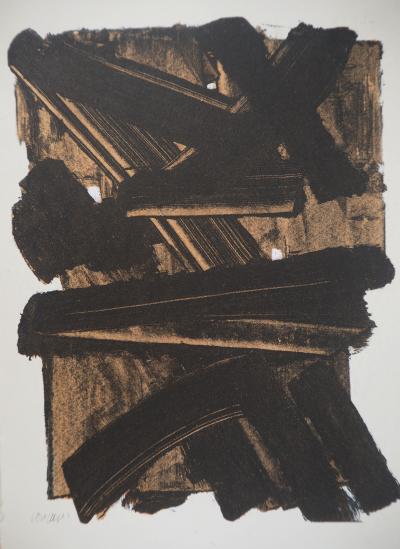 Pierre SOULAGES : Gouache 13 1957, Lithographie et pochoir signée 2
