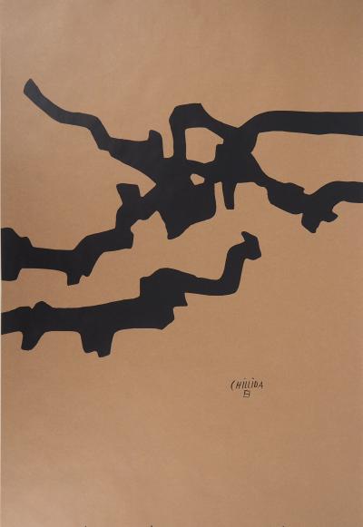 Eduardo CHILLIDA : Abstraction aux lignes noires, Lithographie signée 2