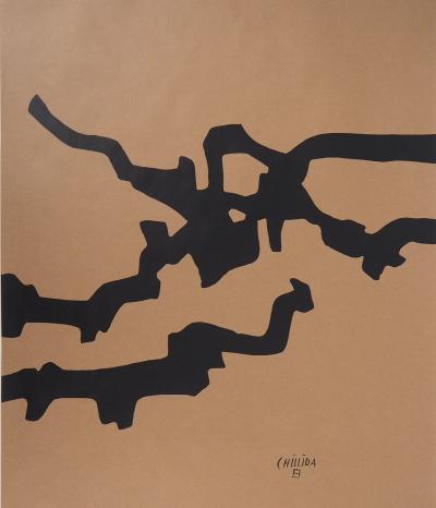 Eduardo CHILLIDA : Abstraction aux lignes noires, Lithographie signée 2